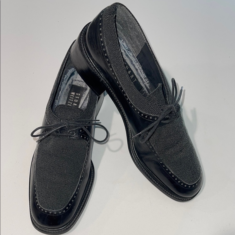 STUART WEITZMAN (EUC) Women’s Black Laced Calf & Tweed Gatsby, 1.5” Heel, Size 7